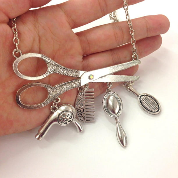 Silver Comb Scissor Pendant Personalised Necklace Hairdresser Jewlery Charm Gift
